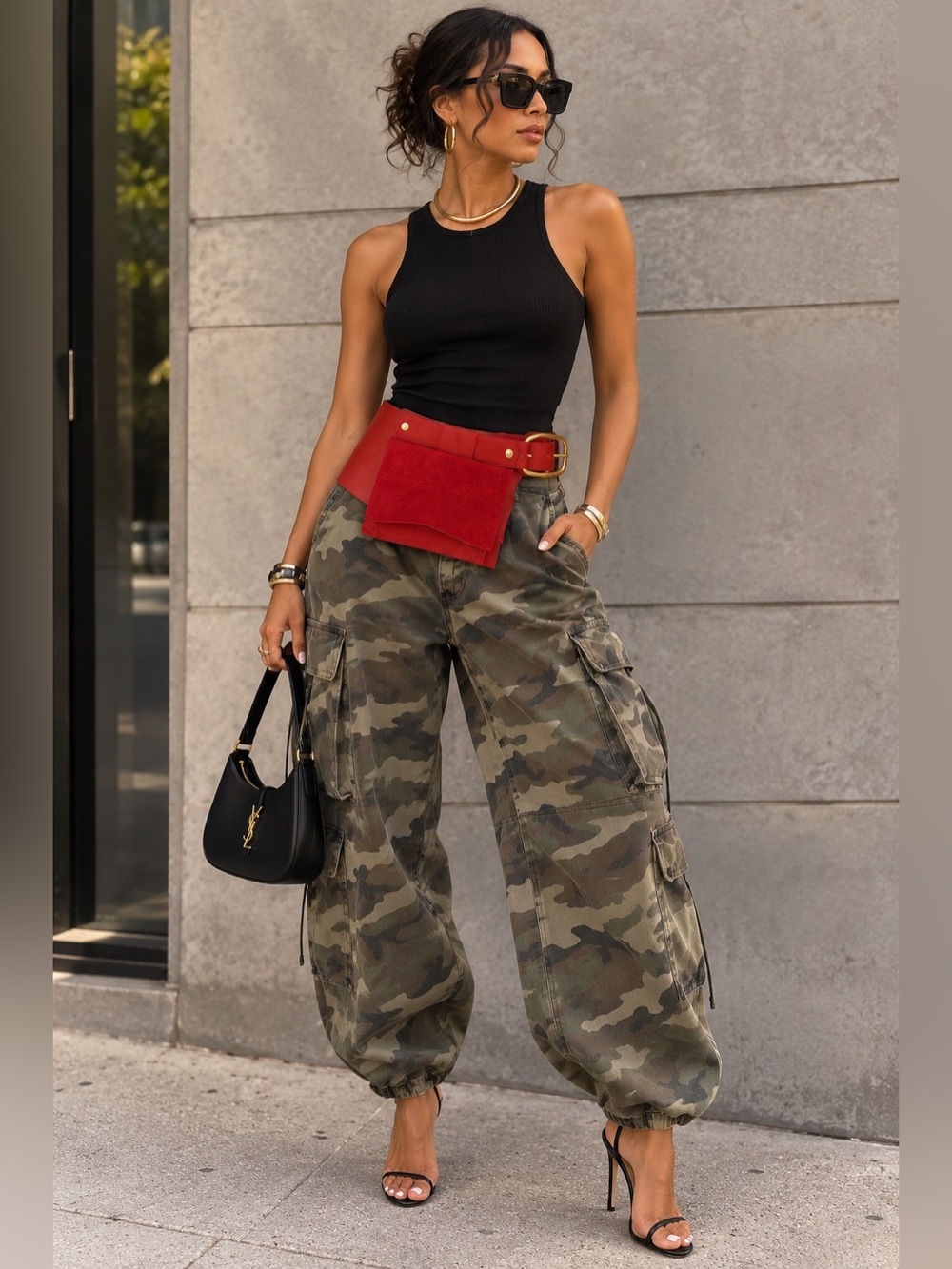 Red Genuine Leather Wide Belt Bag/Waist Bag Statement Fanny Pack